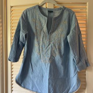J.Jill, Petite Small, chambray tunic w/embroidery